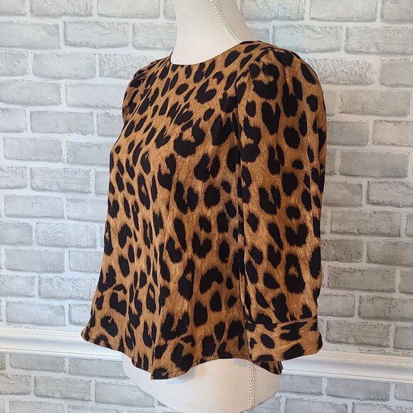 Catherine Malandrino Leopard Print Blouse 3/4 Balloon Sleeve NEW 8 Glam - Picture 2 of 7